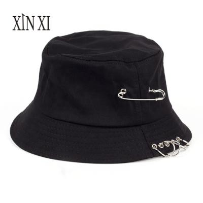 China Simple Solid Color Pin Rings Personality Bucket Hat Women Picture Unisex Cotton Bucket Hat Men for sale