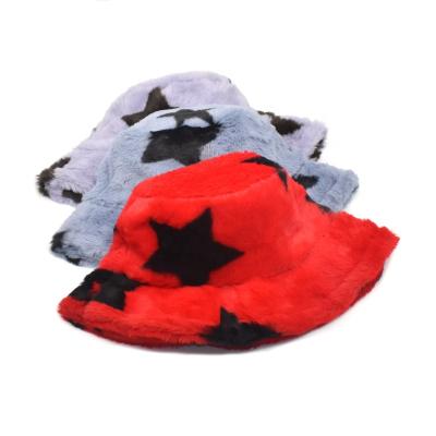 China Plush Female Faux Rabbit Fur Fisherman Hat Winter Outdoor Korean High Quality Hot Stars Printed Bucket Hat New for sale