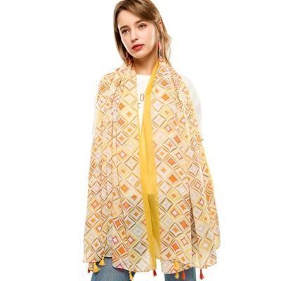 China Manufacturer New Brand Women Rayon Soft Summer Beach Scarf Cool Check Printed Scarf Shawls Lady Wraps for sale