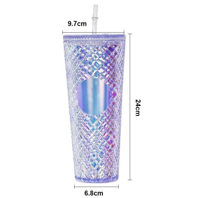 China 24oz 20oz Viable Mug Sippy Cup Plating Bling Cups Acrylic Double Wall Tumbler With Straw Drinkware Wall Tumbler Beaker for sale