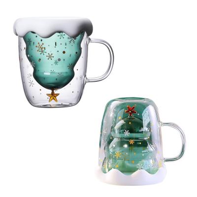 China Sustainable Christmas Mug Vasos Tazas De Vidrio Caneca Double Wall Cups Customizable Reusable Cereal Mugs Glass Mug Copo Drinkware for sale