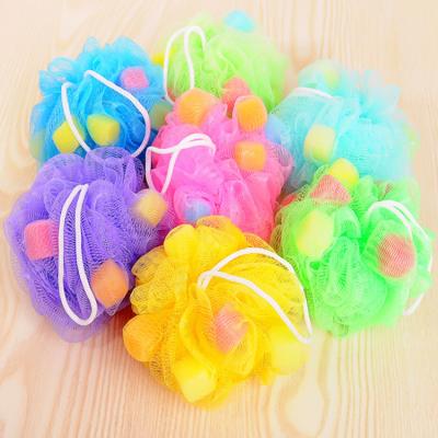 China EXFOLIATE Wholesale Matching Colors Bath Sponge Shower Mesh Pouf Exfoliating Beautiful Sponge Loofah Shower Bath Sponge Bundles for sale