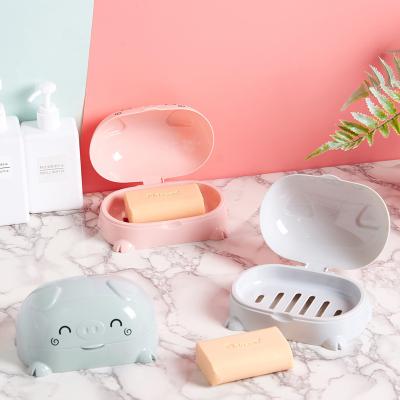 China Creative Eco-Friendly Shape Plastic Household Cartoon Pig Soap Holder Bathroom Soap Holder Plastic Soap Dish With Drain Bathroom Soap Dish for sale