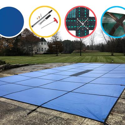 China Rectangle Swimming Pool Covers 18*36ft Safety Swimming Pool Cover Tent Mesh PP Material Anti Sun Solar Aquatic Plants for sale