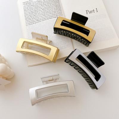 China High Quality And Fast Delivery 8.5CM Resin Cavity Rectangle Geometry Hair Claw Crab Gold Metal Hair Clip Plastic Big For Women for sale