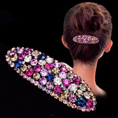 China Retro Metal Alloy Enamel Fancy Hair Clips For Women Bling Bling Rhinestone Crystal Spring Hair Clips for sale