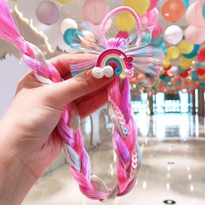 China Sweet Children's Cartoon Headwear Unicorn Color Imitative Hair Rope Baby Girl Braid Rope Princess Hair Ring for sale