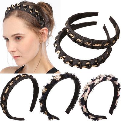 China 2021 New Hair Decoration Hair Band Ladies Hair Band European American Chain Face Washing Head Decoration for sale