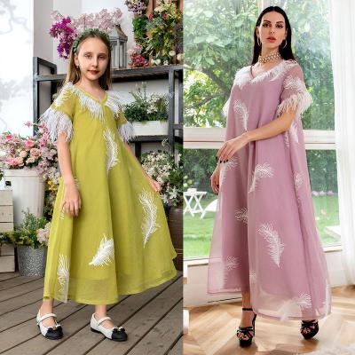 China AB152-B Anti-static children's princess mother daughter parent child feather dress quilting abaya women dress for sale