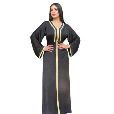 China Anti-Static Border AB098 Diamond Inlaid Middle East Turkish Muslim Women Wear Long Robe Muslim Abaya Belt Wear Long for sale