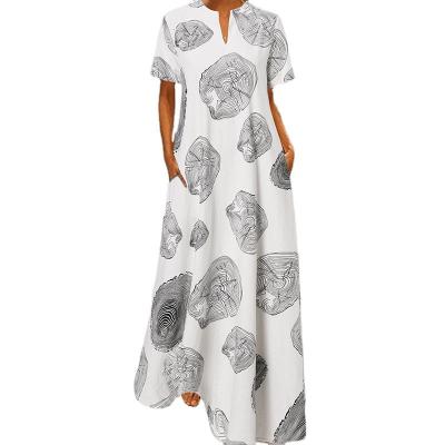 China 554 Cotton Casual V-Neck Retro Flower Anti-Static Dress Dress Printed Loose Maxi Dress for sale