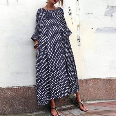 China 559 Vintage Printed Anti-Static Dress Women's Casual Sundress Flower Party Dress Oversized for sale