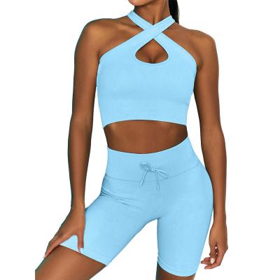 China Breathable Cross Body Yoga Suit Fitness Cross Body Yoga Shorts Sleeve Shorts Suit Sports Outdoor Running Cycling Tights for sale