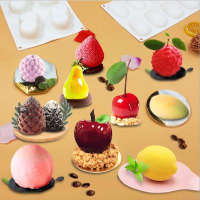 China 8 Cavity Viable Apple Mousse Food Grade Silicone Mold DIY Lemon Cake Peach Dessert Aroma Candle Tool Cake Baking Mold for sale