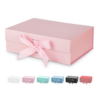 China Recycled Materials Luxury Magnetic Fold Box With Lids Changeable Ribbon Cardboard Bridesmaid Packaging Gift Custom Rigid Paper Box Set For Wedding for sale