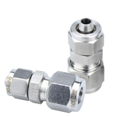 China Hose Lines Connect Straight Type Double Stainless Steel Ferrule To Gas Hose Connector Pneumatic Cylinder Quick Connect Fittings for sale