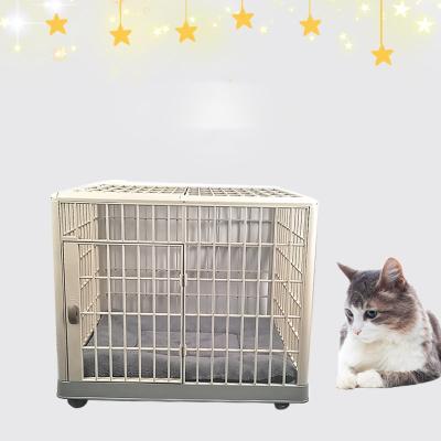 China New Design Sustainable High Quality Sloping Plastic Folding Dog Crate Pet Cage With Plastic Tray For Transport for sale