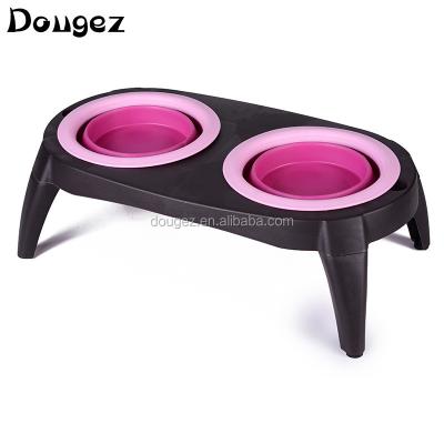 China New Design Sustainable Pet Feeder Toolpet Food Collapsible Double Moving Bowl for sale