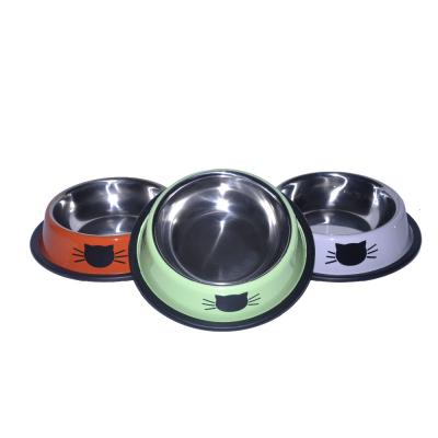 China Wholesale Hot Selling Sustainable Product Stainless Steel Cat Printing Travel Pet Food Water Bowl for Cat and Dog for sale