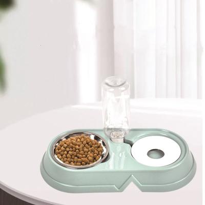 China Hot Selling Wholesale Viable Stainless Steel Pet Bowl With One Bottle Automatic Drinking Water Pet Bowl for sale