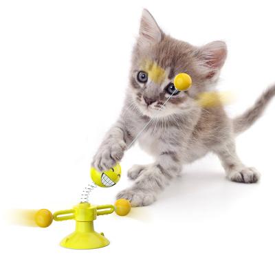 China 2020 New Design Viable Hot Selling Amazon Cat Toy With Suction Cup Spring Cat Chasing Toy With Feather And Ball for sale