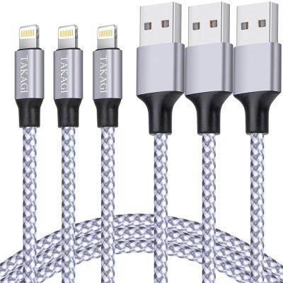 China Durable Phone Charger, TAKAGI Lightning Cable 3PACK 6FT USB Cable Nylon Braided Charging High Speed ​​Charging Cord W Compatible for sale