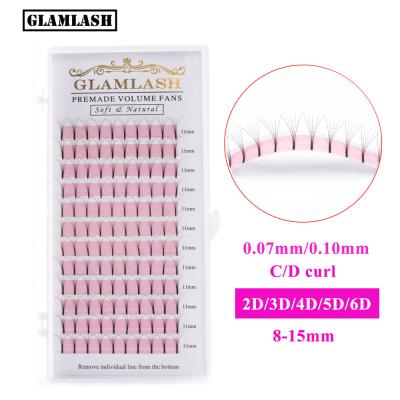 China Long Natural GLAMLASH Premade Fan False Eyelashes 3d Volume 0.07 Korea Mink Eyelash Extensions Pre Made Fan Lashes for sale