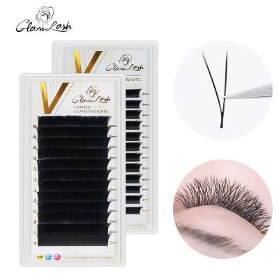 China Auto-Fans Natural 2D Eyelash Extension Soft V-Shape Ellipse Flat Split Different Tips Premade Volume Premium False Lashes for sale