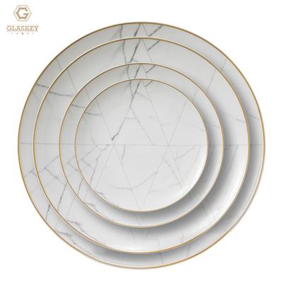 China Disposable Cheap White Porcelain Rim Tableware Set Restaurant Wedding Gold Dinnerware Set Bomb Custom Made for sale