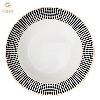 China Disposable Luxury Fine Dishes and Bowls Set Nordic Style Polka Dots Dinnerware Porcelain Dinnerware Set Black Gold Rim Hotel Dinnerware Set for sale