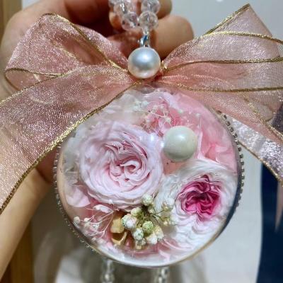 China Beautiful Colorful Christmas Gift Couple Immortal Pom Pom Keychain Ball Pompom Rex Bunny Fur Bag Charms Flower Keychain Flower Key Chain for sale