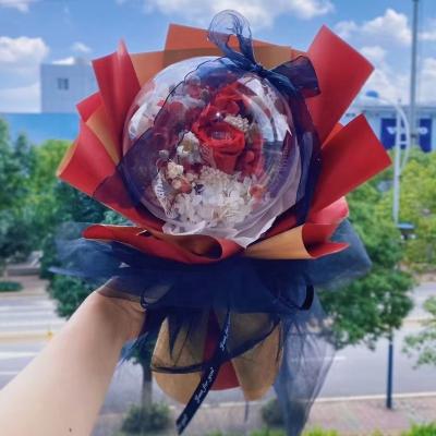 China Gift Flower Set Preserved Rose Ball Eternal Flower Rose Acrylic Box Bobo Ballons 50*50*30 Decorative Bouquet Bobo Ballons for sale