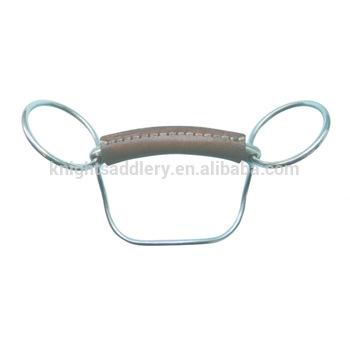 China Stainless steel+ Brown Leather Leather Covered Mullen Mouth Stainless Steel Horse Rack Bit for sale