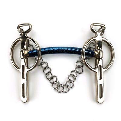 China Stainless Steel Horse Gear Racing Bit Stainless Steel Bit Soft Iron One Side Rope Mullen Mouth Turn Cheeks With Hooks And Restrictor Chain for sale