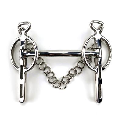 China Stainless Steel Horse Equipment Riding Bit Stainless Steel Bit Mullen Driving Mouth Turn Cheeks With Hooks And Restrictor Chain for sale