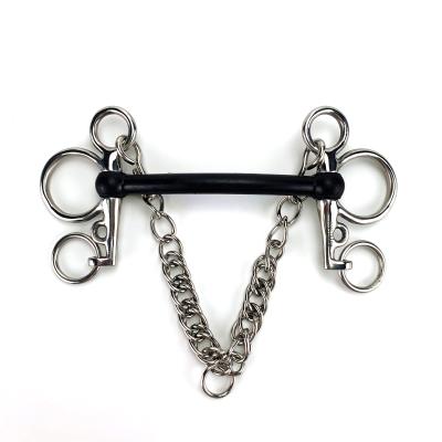 China Stainless Steel Tough Rubber Mouth With Hooks And Restriction Chain SS Pelham Bits for sale