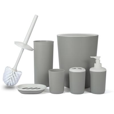 China Sustainable Modern Plastic Toilet Accessories Bin Toilet Brush Bathroom Accessories Set Luxury 5 Pieces for sale