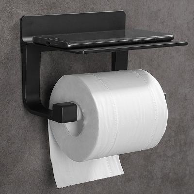 China Fashion Modern Products Aluminum Alloy Black Custom Toilet Paper Holder With Phone Shelf for sale