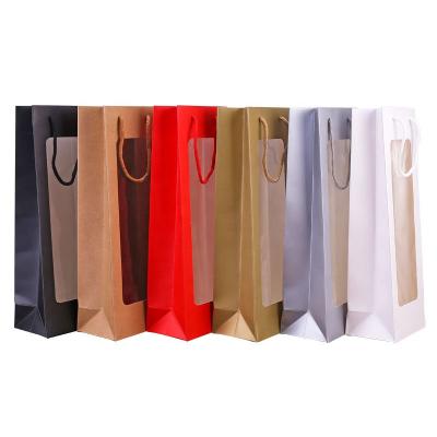 China Recyclable Clear Rectangle Gift Bag New Window Tote Bag Custom Craft Paper Simple Wine Bag for sale