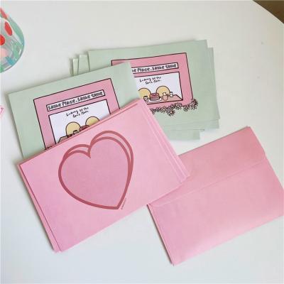 China 5 Pcs Recycled Packaging Custom Printed Lovely Peach Heart Paper Letters Korean Pink Paper Custom Envelope for sale