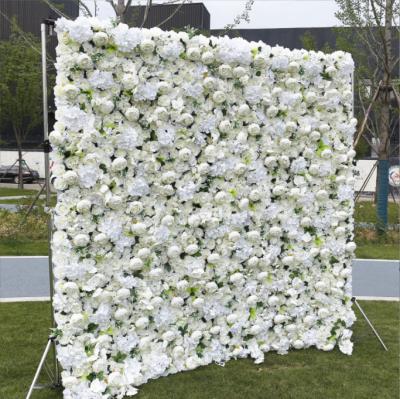 China Wedding Wall Home Decoration N-014 Customized 3D Wedding Roll Up Artificial Red Rose Peony Flower White Purple Silk Wall Panel Backdrop For Decoration for sale