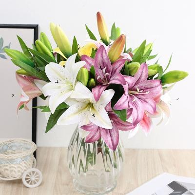 China Real N-77 Spider Touch Tiger Lily Bouquet Latex Lily Flower Eco-friendly/Sustainable Artificial Lily Flower For Vase Home Decor for sale