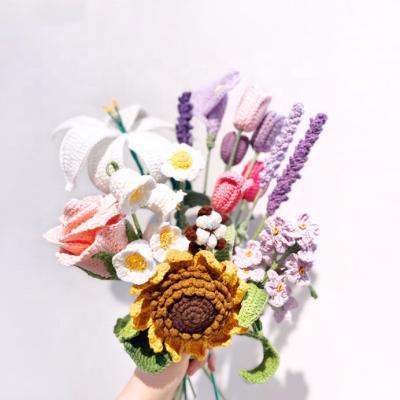 China N-094 Eco-friendly/Durable Artificial Flowers Chat To Crochet Sunflowers Tuilps Roses Bouquets Holiday Lovers Family Wedding Decorative Gift for sale