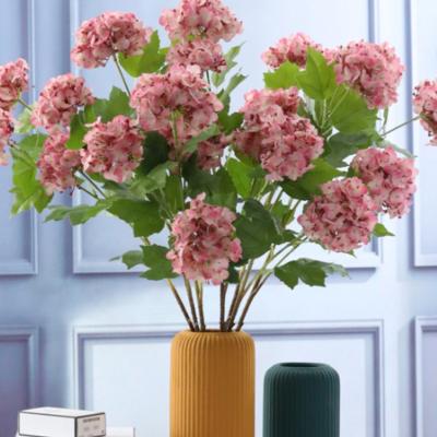 China Wedding Home Wall Decoration N-104 Artificial Flower Heads With Stems Royal Hydrangea With 3 Flower Heads Touch Real Hydrangea Flower For DIY Layouts for sale