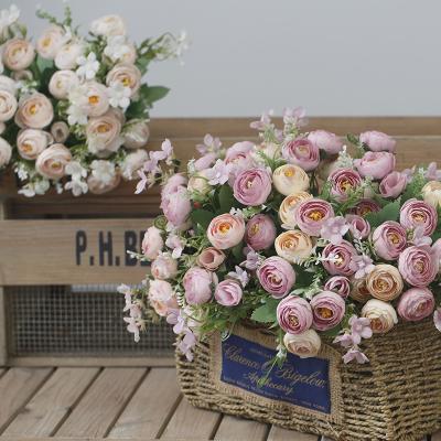 China N-051 Eco-friendly / Durable Artificial Roses Bouquet Flower With 10 Flower Heads White Ivory Pink Silk Rose Flower For Vase Wedding Bridal Decor for sale