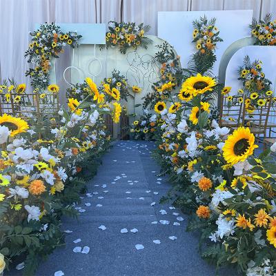 China C-098 Eco-friendly / Durable floral arch triangles wedding background decoration flower arch triangles sunflower flower row runner table for sale