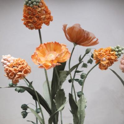 China Wedding Home Decoration J-032 Customized Giant Flower Decoration Paper Flowers Orange Corn Poppy For Wedding Event Art Installation Party Decoration for sale