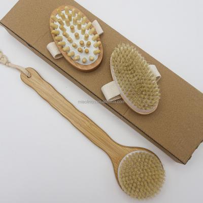 China OEM ODM Long Handle Private Label Bath Brush Set New Factory Supply Good Quality Direct Bamboo Non-Slip Back Handle Bath Brush for sale