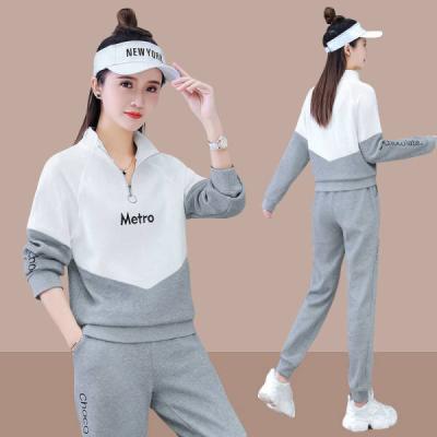 China Viable Round Neck Sports Jogging Suit Printed Casual Loose Oversized Sweater Sweater Sportswear Set Women Two Piece Casual Suit for sale