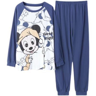 China Breathable Cartoon Pajamas Set Cotton Pajamas Women Printed Knitted Wholesale Long Sleeve Lovely Home Clothes for sale